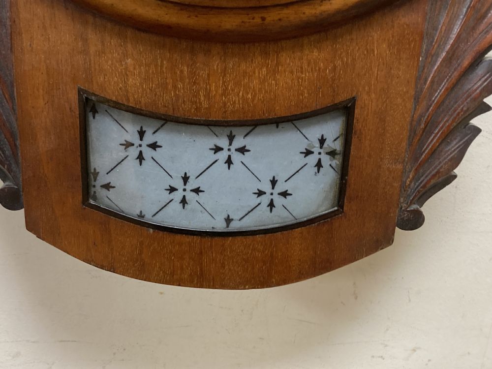 A Victorian mahogany drop-dial wall clock, 28cm dial, timepiece movement